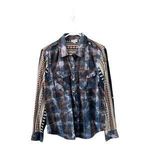 Hyde Park‎ Vintage Western Southwest Tie Dye Button Down Shirt Size Large